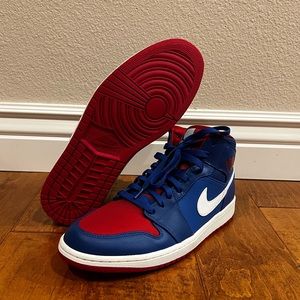 Air Jordan 1 Mid / Game Royal - Gym Red - White; Detroit Pistons; new size 11